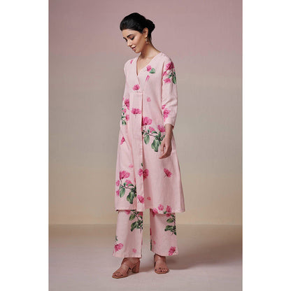 Dressfolk Pink Bougainvillea Linen-Cotton Kurta and Pant (Set of 2)