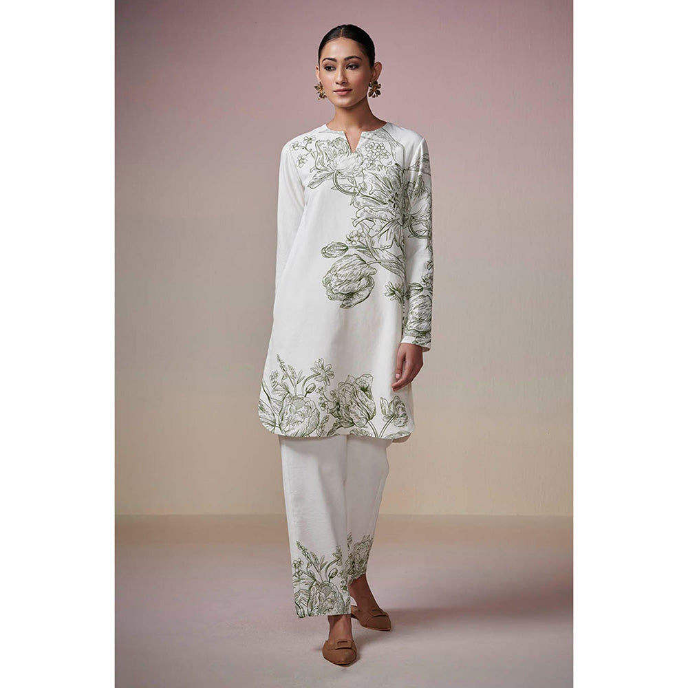 Dressfolk Ivory Linen- Cotton Kurta and Pant (Set of 2)