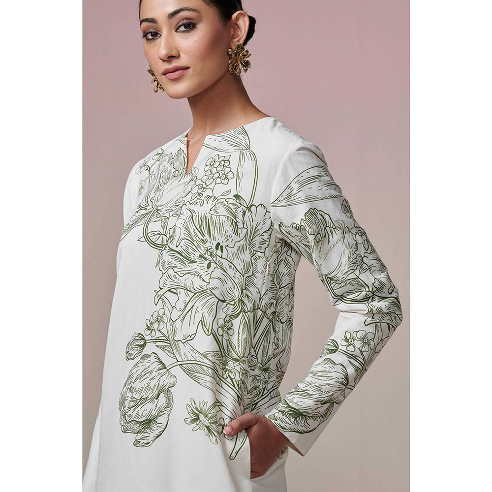 Dressfolk Ivory Linen- Cotton Kurta and Pant (Set of 2)