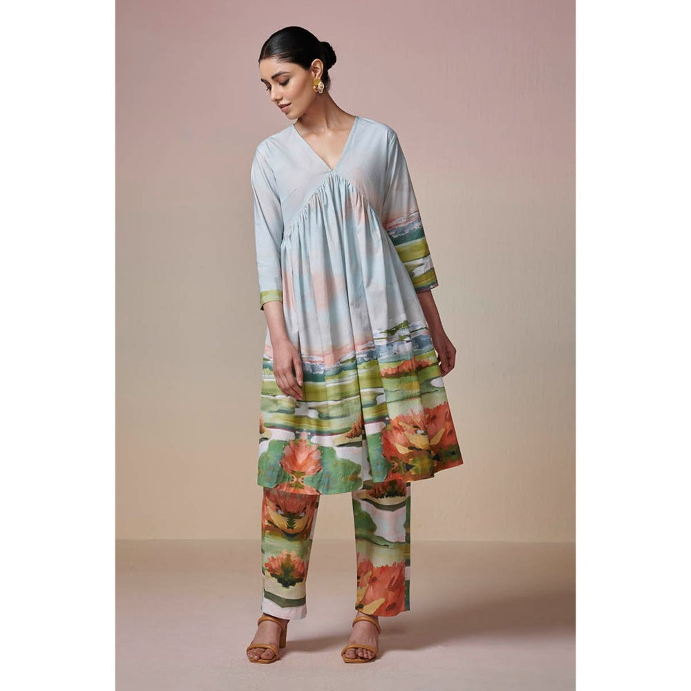 Dressfolk Sky Blue A-Line Kurta and Pant (Set of 2)