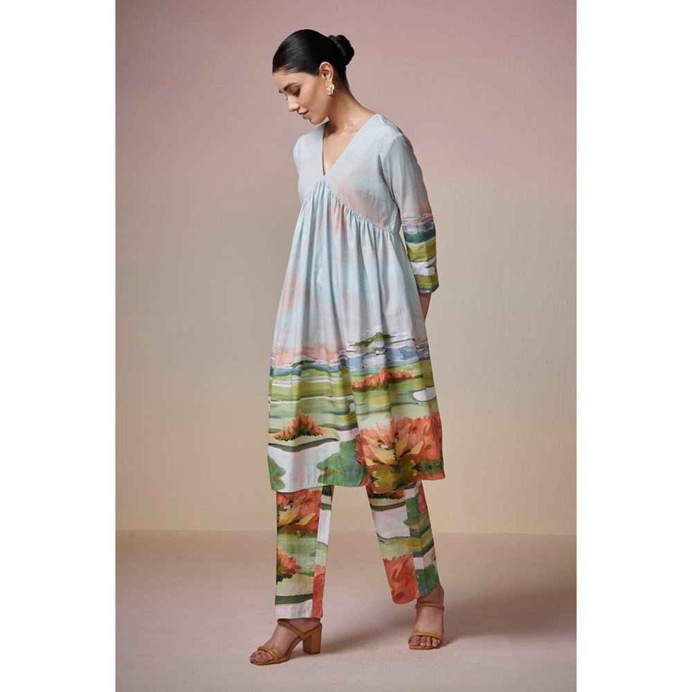 Dressfolk Sky Blue A-Line Kurta and Pant (Set of 2)