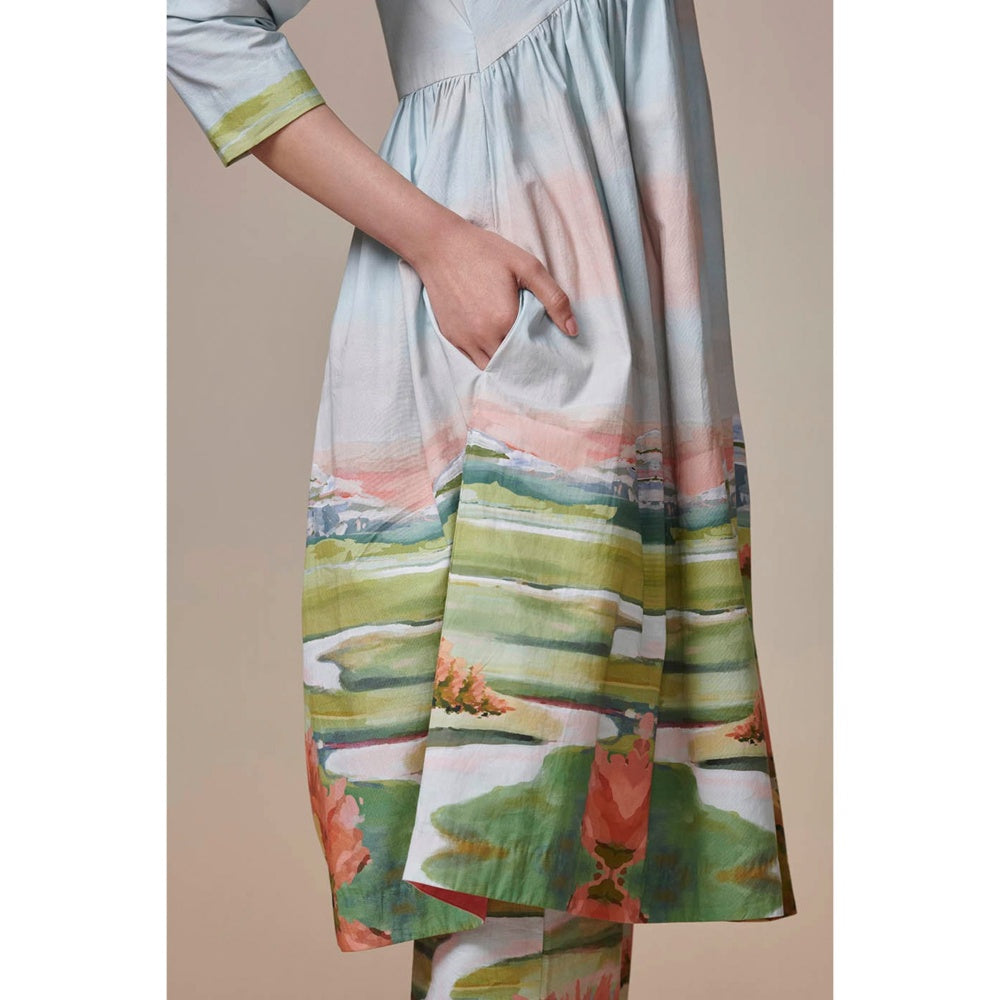 Dressfolk Sky Blue A-Line Kurta and Pant (Set of 2)