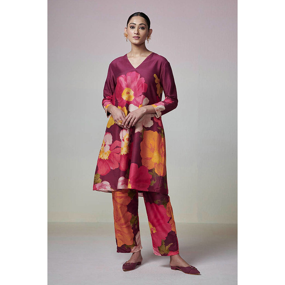 Dressfolk Maroon Floral Chanderi Co-Ord (Set of 2)