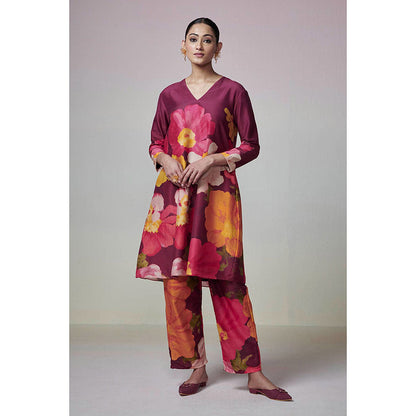 Dressfolk Maroon Floral Chanderi Co-Ord (Set of 2)