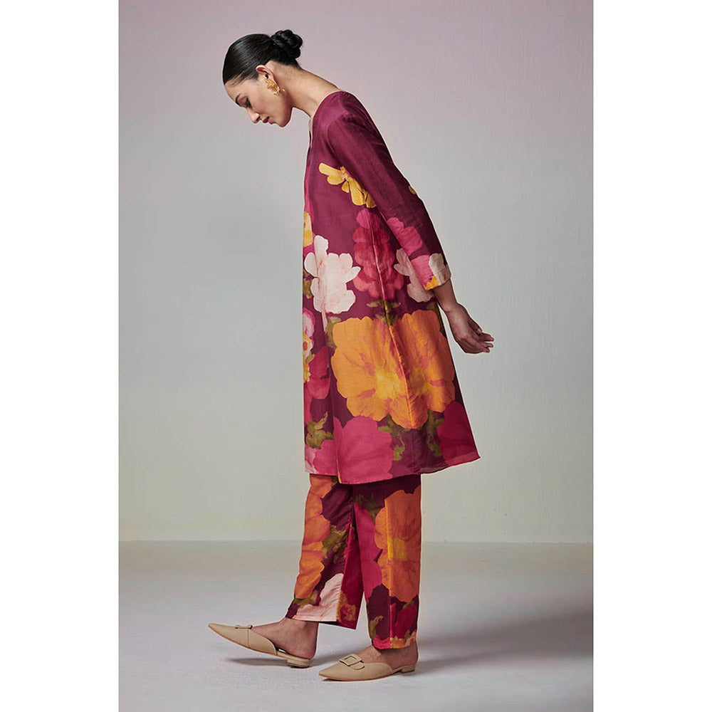 Dressfolk Maroon Floral Chanderi Co-Ord (Set of 2)