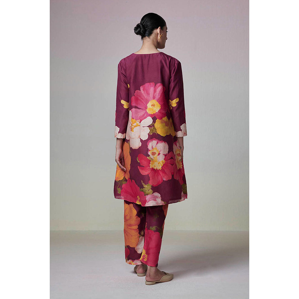 Dressfolk Maroon Floral Chanderi Co-Ord (Set of 2)