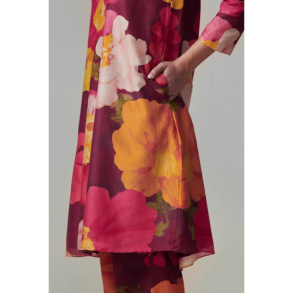 Dressfolk Maroon Floral Chanderi Co-Ord (Set of 2)