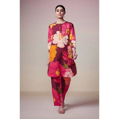 Dressfolk Maroon Floral Linen- Cotton Co-Ord (Set of 2)