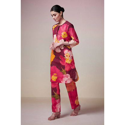 Dressfolk Maroon Floral Linen- Cotton Co-Ord (Set of 2)