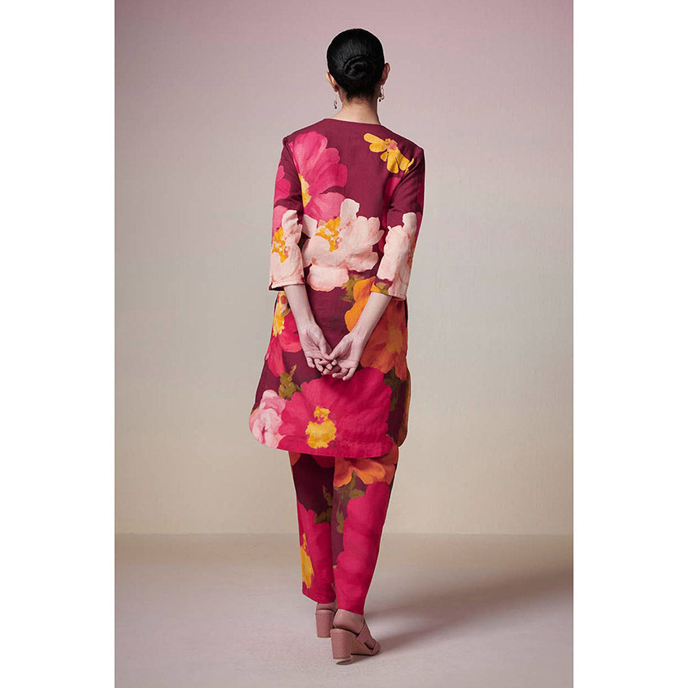 Dressfolk Maroon Floral Linen- Cotton Co-Ord (Set of 2)