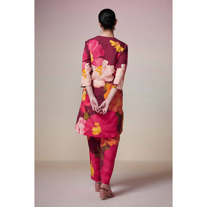 Dressfolk Maroon Floral Linen- Cotton Co-Ord (Set of 2)