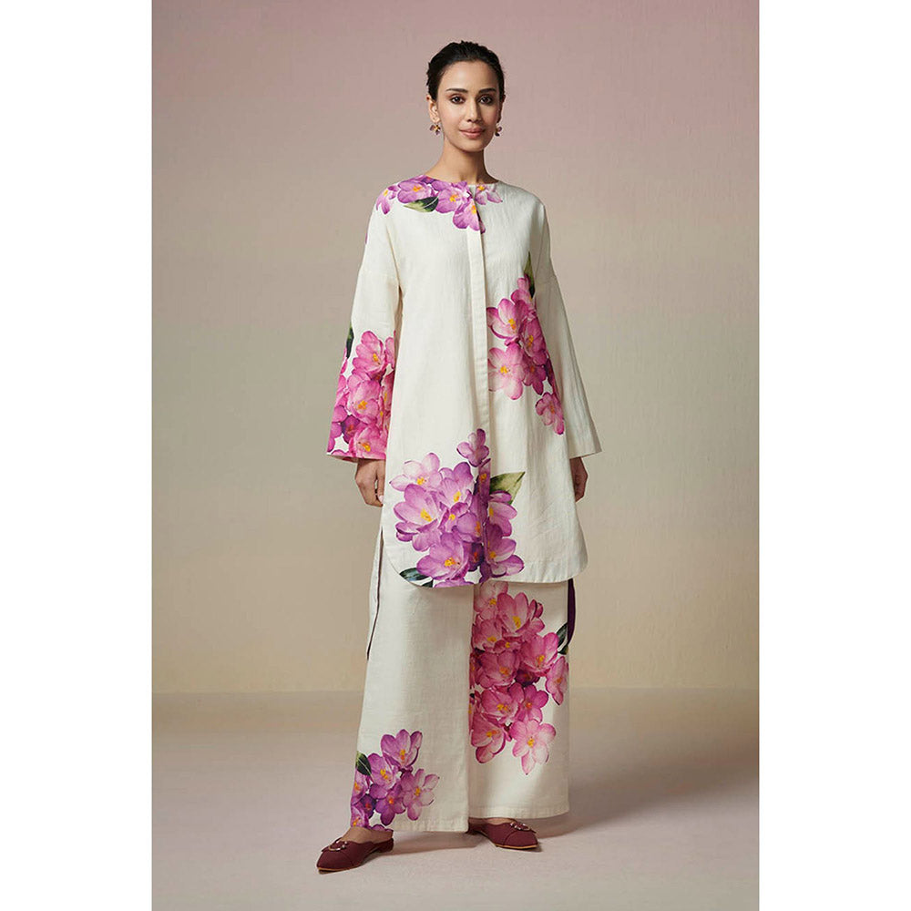 Dressfolk Ivory Floral Linen- Cotton Co-Ord (Set of 2)