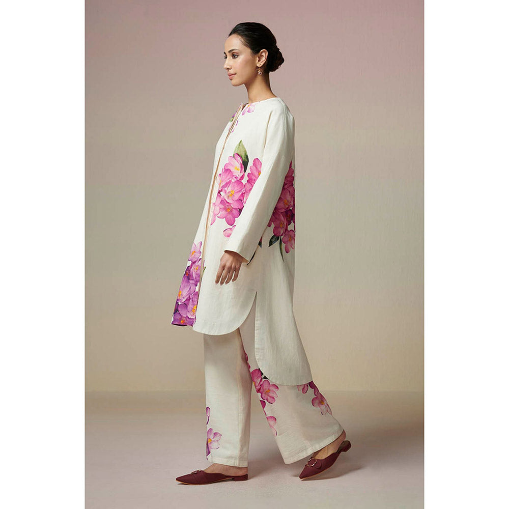 Dressfolk Ivory Floral Linen- Cotton Co-Ord (Set of 2)