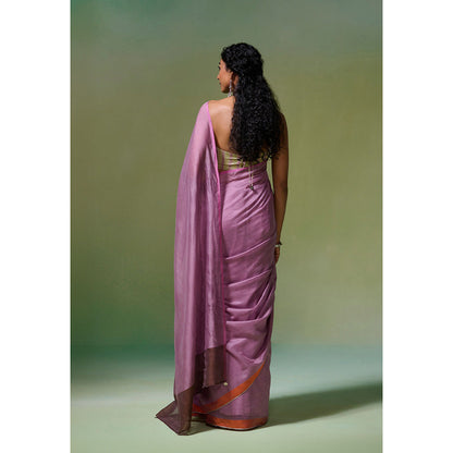 Dressfolk Handloom Chanderi Light Purple With Silver Zari Border Saree with Unstitched Blouse