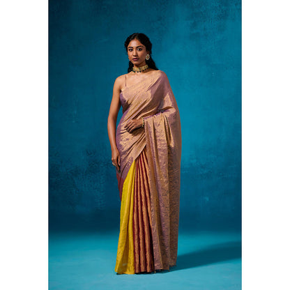 Dressfolk Handwoven Tissue Gold Zari Base Striking Multi Color Saree With Unstitched Blouse