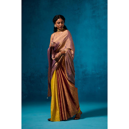 Dressfolk Handwoven Tissue Gold Zari Base Striking Multi Color Saree With Unstitched Blouse