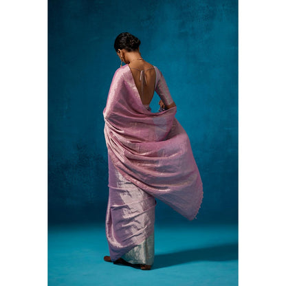 Dressfolk Handwoven Tissue Light Shades Of Pink Purple And Aqua Saree With Unstitched Blouse
