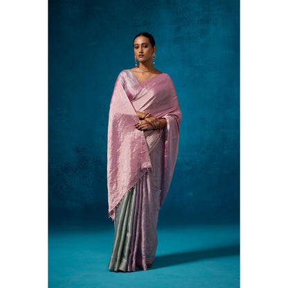 Dressfolk Handwoven Tissue Light Shades Of Pink Purple And Aqua Saree With Unstitched Blouse