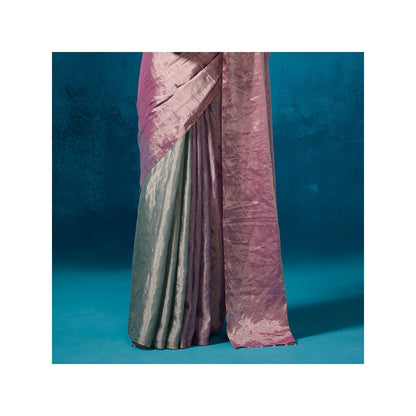 Dressfolk Handwoven Tissue Light Shades Of Pink Purple And Aqua Saree With Unstitched Blouse