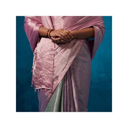 Dressfolk Handwoven Tissue Light Shades Of Pink Purple And Aqua Saree With Unstitched Blouse
