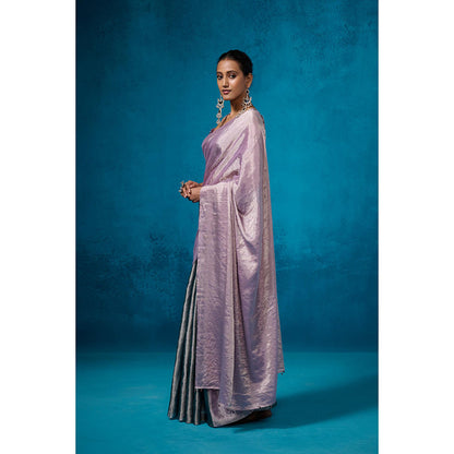 Dressfolk Handwoven Tissue Silver Base With Lilac And Sea Green Saree With Unstitched Blouse