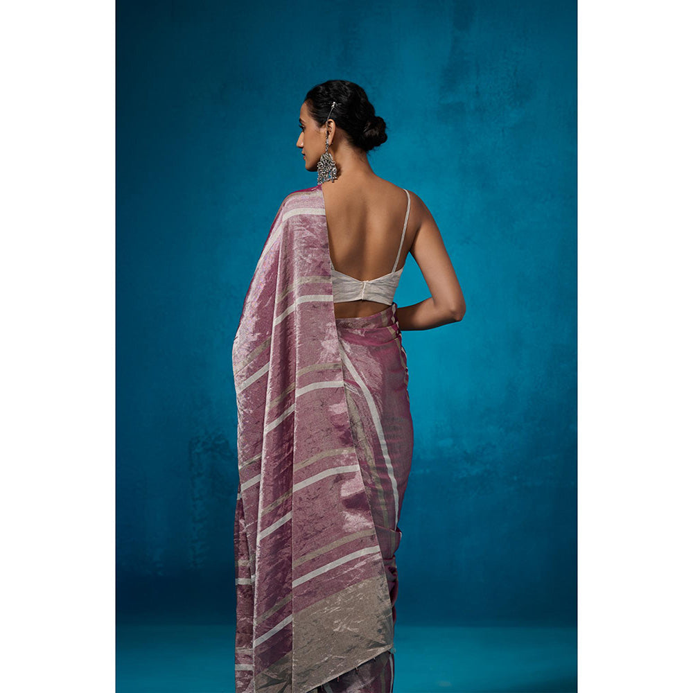 Dressfolk Handwoven Tissue Purple With Silver Zari Base Saree With Matching Unstitched Blouse