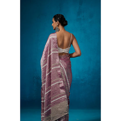Dressfolk Handwoven Tissue Purple With Silver Zari Base Saree With Matching Unstitched Blouse