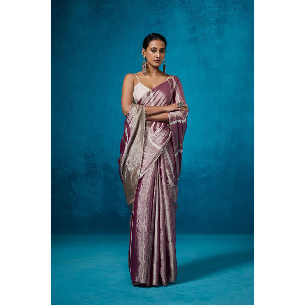 Dressfolk Handwoven Tissue Purple With Silver Zari Base Saree With Matching Unstitched Blouse