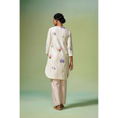 Dressfolk Ivory Floral Chanderi Fabric Kurta with Pant (Set of 2)