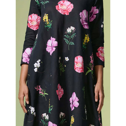 Dressfolk Black Floral Cotton-Linen Kurta with Pant (Set of 2)