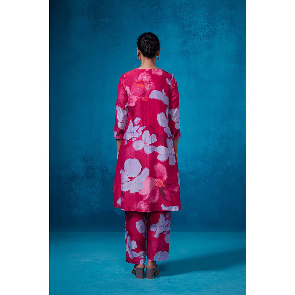Dressfolk Pink Floral Chanderi Fabric Kurta with Pant (Set of 2)