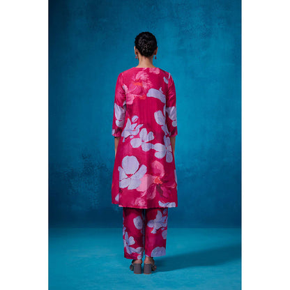 Dressfolk Pink Floral Chanderi Fabric Kurta with Pant (Set of 2)