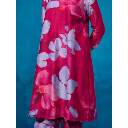 Dressfolk Pink Floral Chanderi Fabric Kurta with Pant (Set of 2)