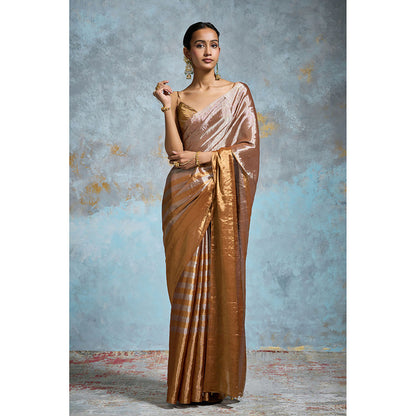 Dressfolk Handloom Taupe Tissue Saree with Unstitched Blouse