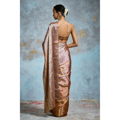 Dressfolk Handloom Taupe Tissue Saree with Unstitched Blouse