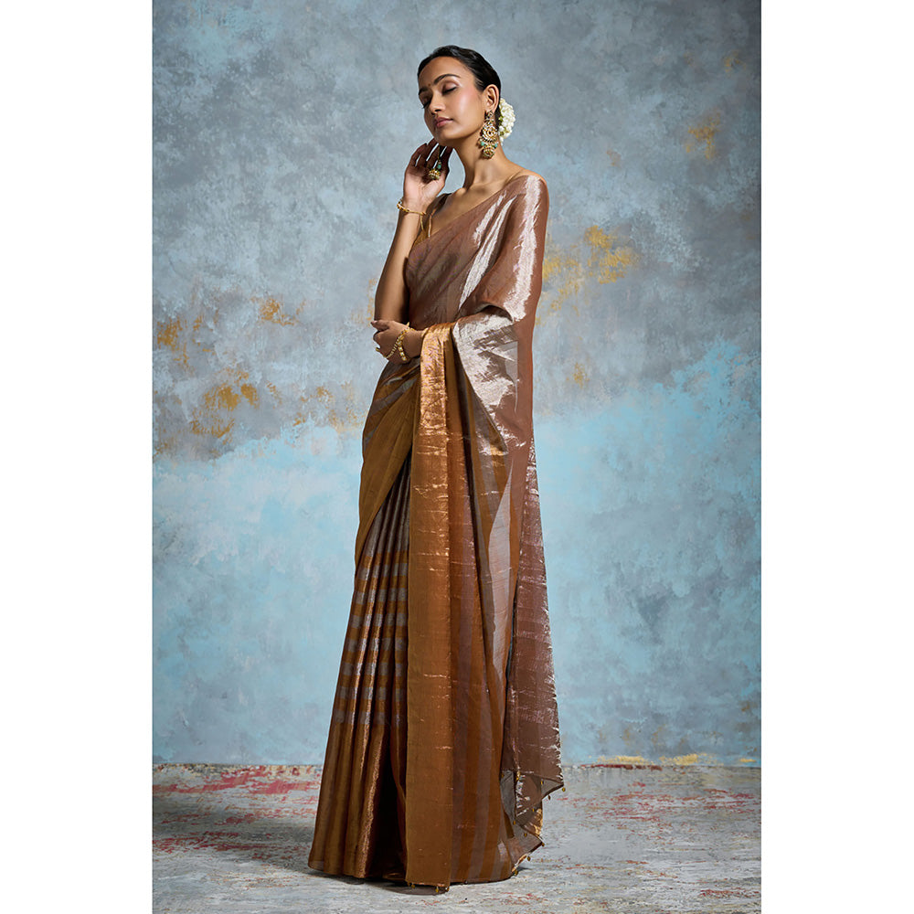 Dressfolk Handloom Taupe Tissue Saree with Unstitched Blouse