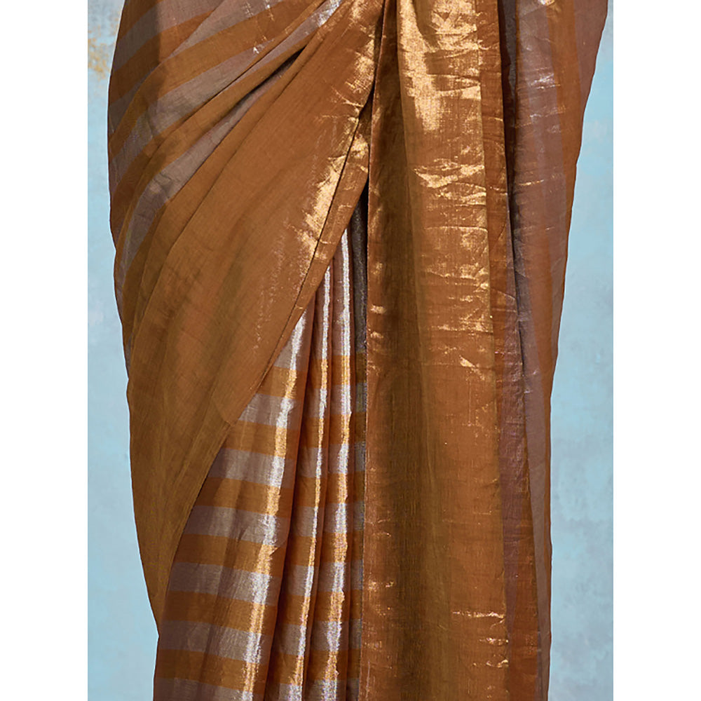 Dressfolk Handloom Taupe Tissue Saree with Unstitched Blouse