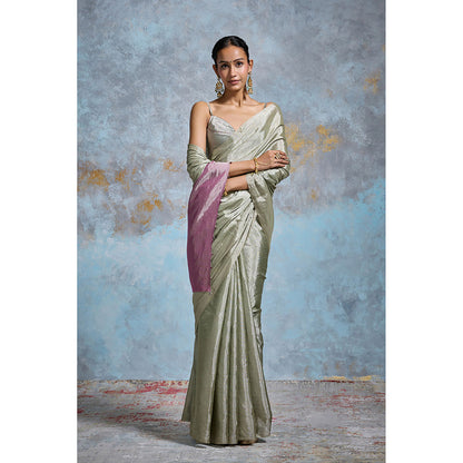 Dressfolk Handloom Sage Green Tissue Saree with Unstitched Blouse
