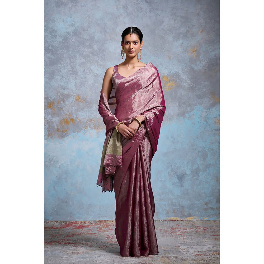 Dressfolk Handloom Purple Tissue Saree with Unstitched Blouse