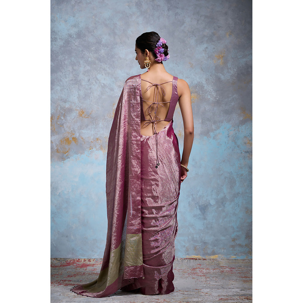 Dressfolk Handloom Purple Tissue Saree with Unstitched Blouse