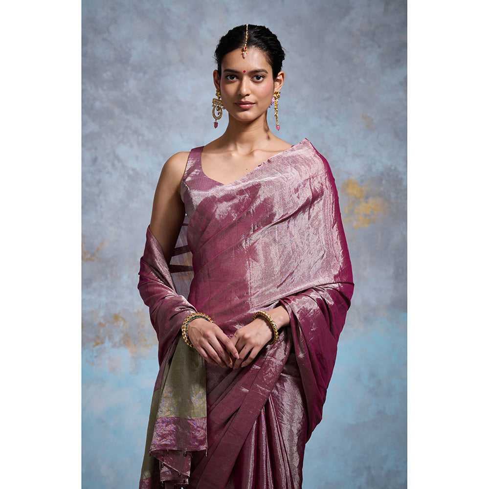 Dressfolk Handloom Purple Tissue Saree with Unstitched Blouse
