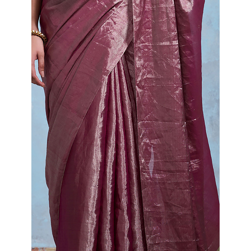 Dressfolk Handloom Purple Tissue Saree with Unstitched Blouse
