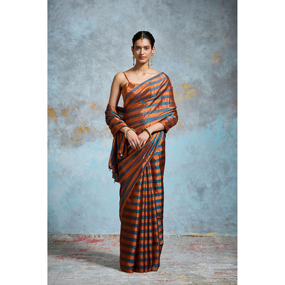 Dressfolk Handloom Peacock Copper Tissue Saree with Unstitched Blouse