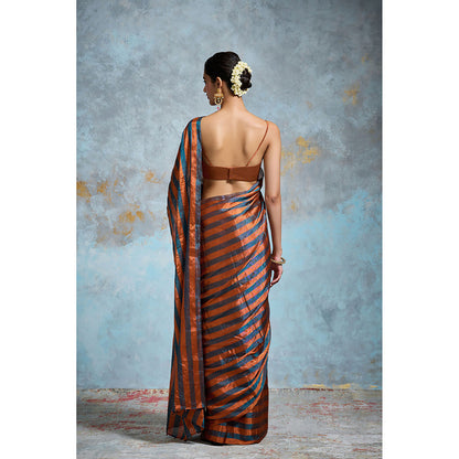 Dressfolk Handloom Peacock Copper Tissue Saree with Unstitched Blouse