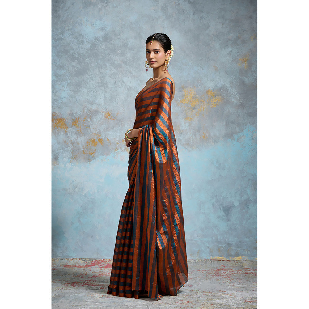 Dressfolk Handloom Peacock Copper Tissue Saree with Unstitched Blouse