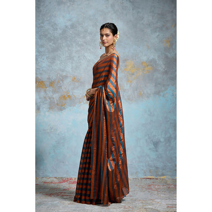 Dressfolk Handloom Peacock Copper Tissue Saree with Unstitched Blouse