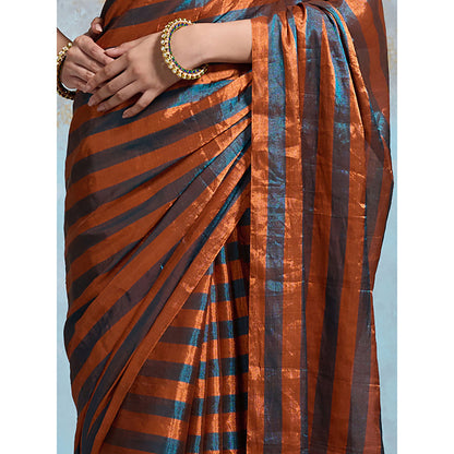 Dressfolk Handloom Peacock Copper Tissue Saree with Unstitched Blouse