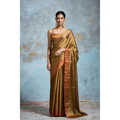 Dressfolk Handloom Orange Tissue Saree with Unstitched Blouse