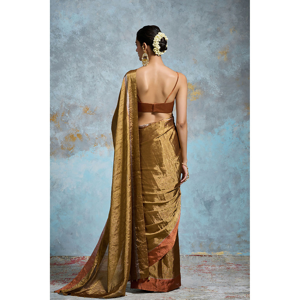 Dressfolk Handloom Orange Tissue Saree with Unstitched Blouse