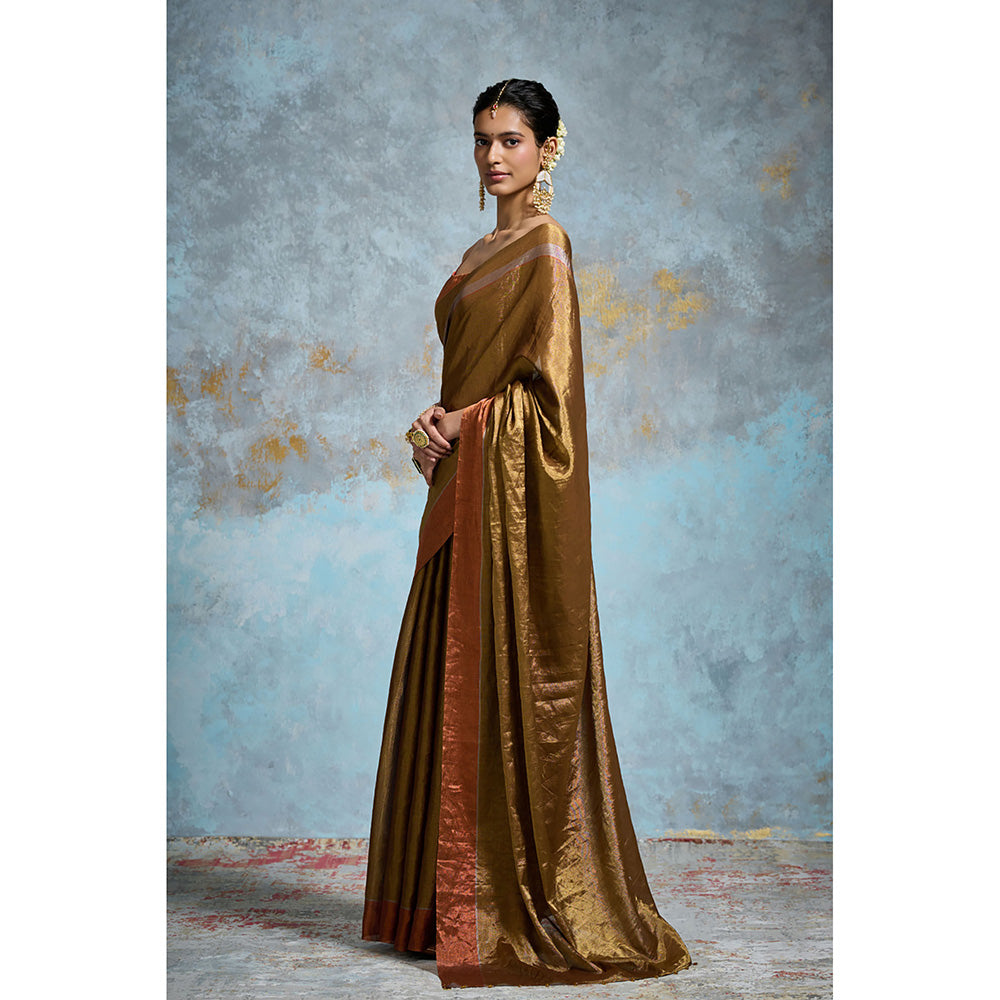 Dressfolk Handloom Orange Tissue Saree with Unstitched Blouse